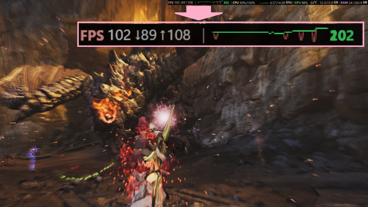 モンハンワイルズ リザルト画面 グラビモス戦 102fps