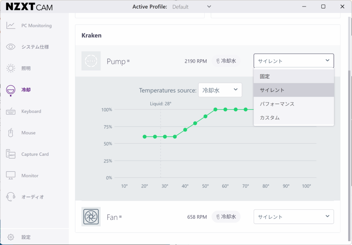 NZXT CAM Pump Setting