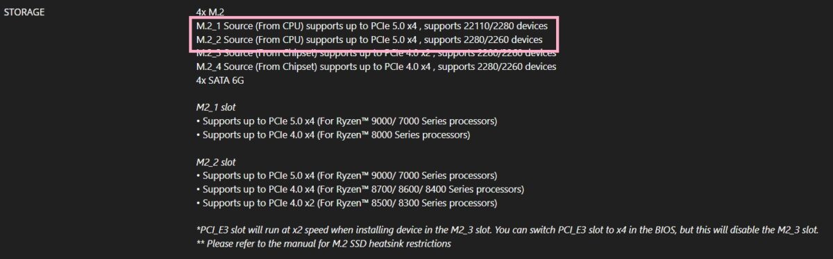 MAG B850 TOMAHAWK MAX WIFI Storage