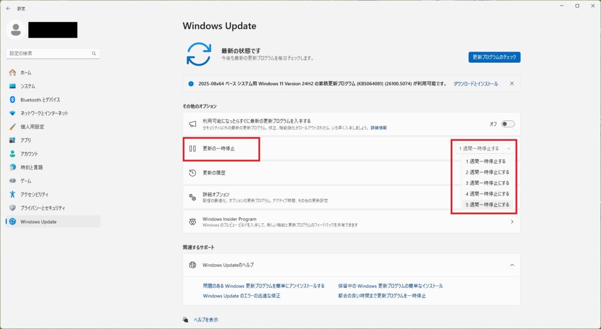 Windows 11 Windows Update 更新の一時停止